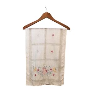 Vintage Linen Table Runner Dresser Scarf Hand Embroidered Floral 15 x 42.5